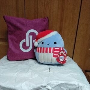 Squishmallows "Samir" Blue Whale Plush Toy with Santa Hat